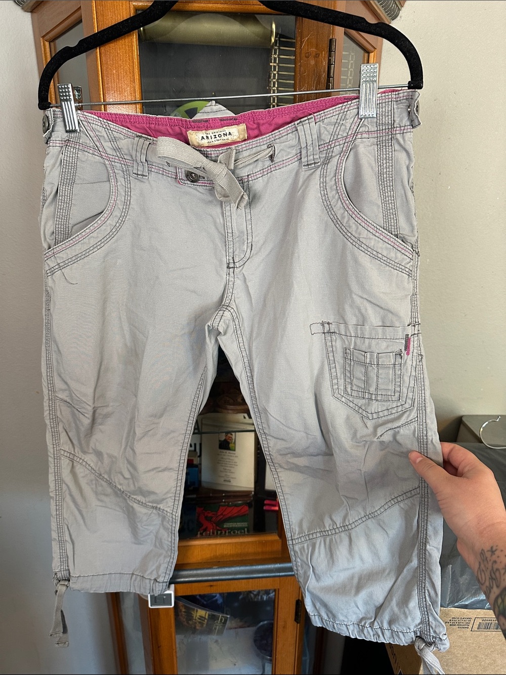 Arizona Jean Company Light Gray Cargo Capris with Pink Waistband